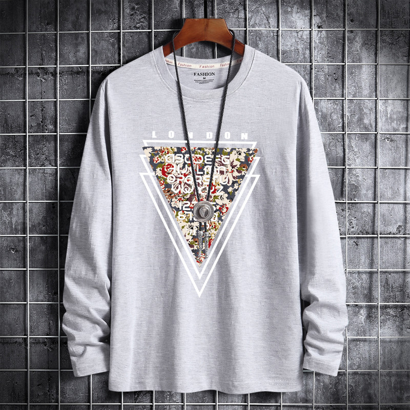 Spring new Korean fashion men's cotton round neck long sleeve t-shirt men's large inverted triangle