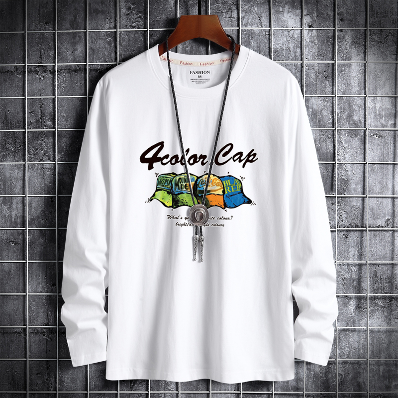 Spring new Korean fashion men's cotton round neck long sleeve shirt men's big size four hats