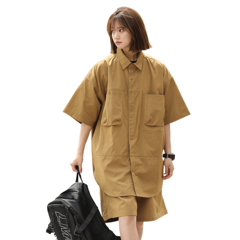 2026新套装男女同款夏季潮牌百搭休闲长城格短袖衬衫套装C71P75,男装衬衫,星座1410（原1902A）
