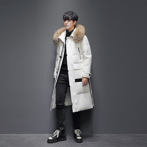 冬新羽绒服男中长款过膝连帽大毛领韩版加厚情侣上衣 YR901-1P350图片
