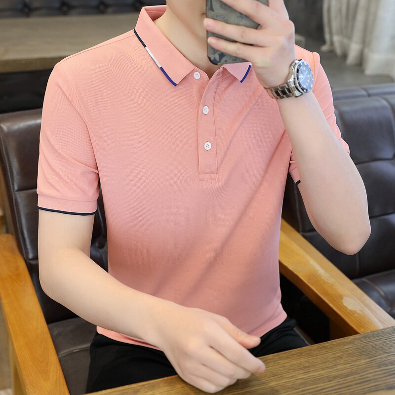男POLO衫春夏季潮流纯色简约公版上衣商务短袖T恤衫薄款PL3384P25,男装Polo衫,星座1410（原1902A）