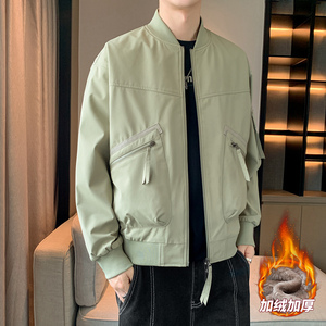 男士加绒防水夹克秋冬情侣棒球领拉链大口袋工装防水夹克AJ156P60图片