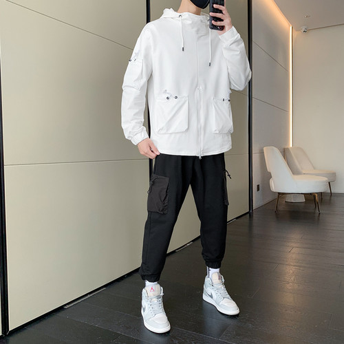 新款潮流时尚男青年套装春秋季薄款宽松大码女连帽二件套TZ391P95