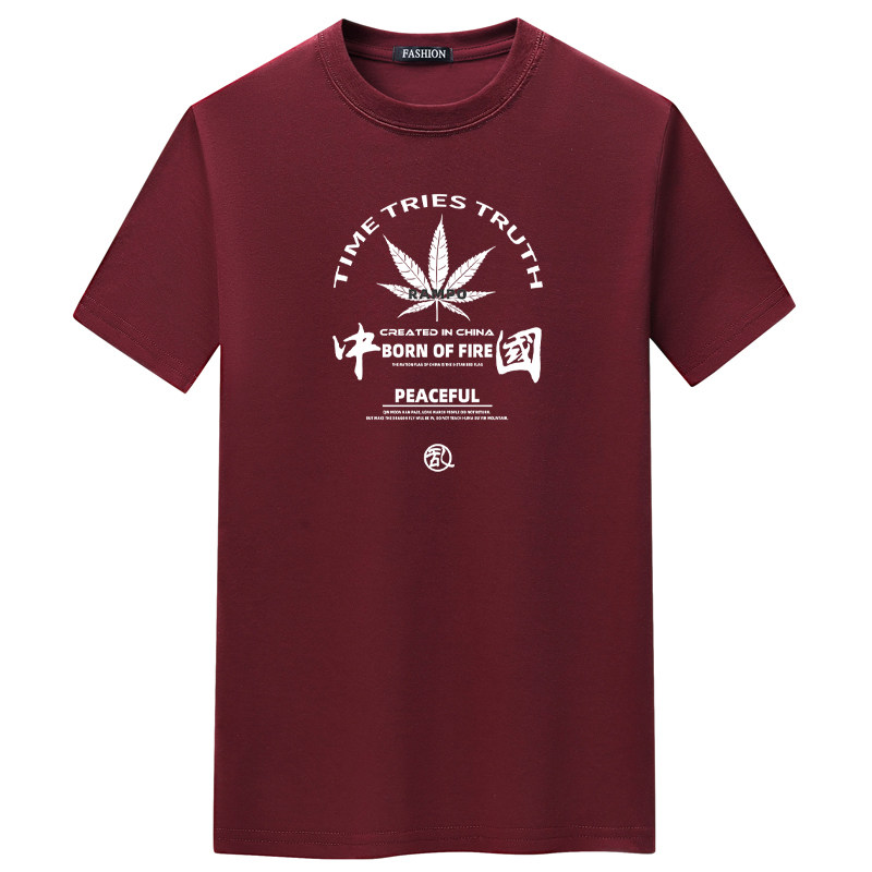 夏季短袖t恤青春宽松CVC60%棉衣服新款男装DT3457-中国枫叶-P15,男装T恤,星座1410（原1902A）