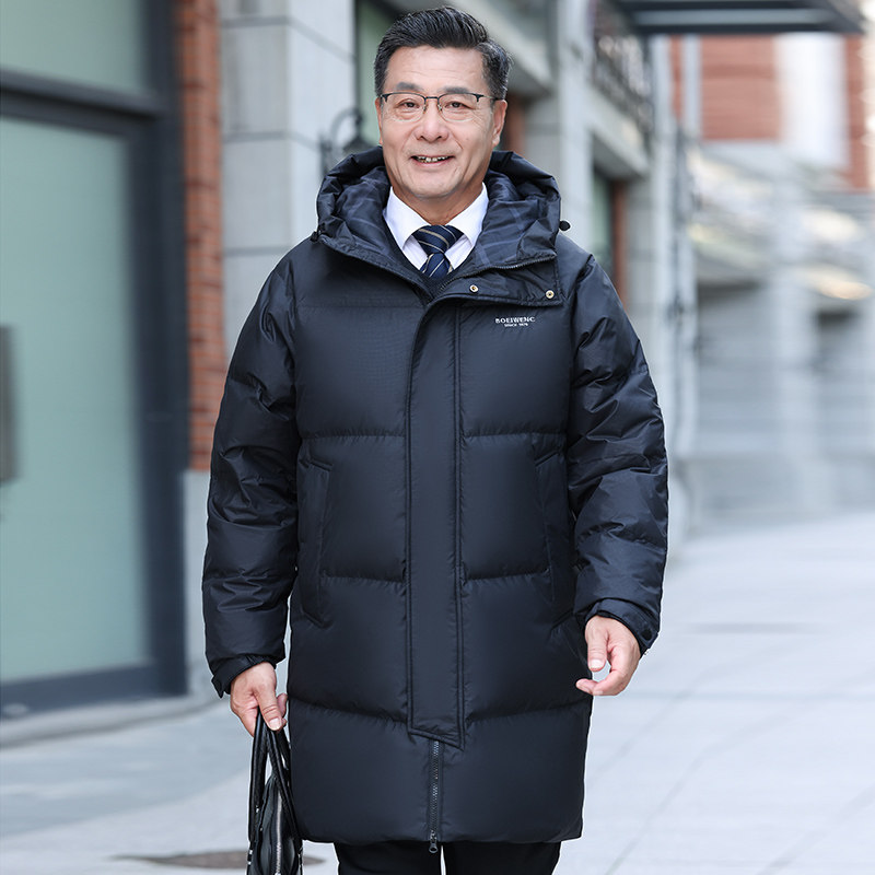 新款白鸭绒中老年羽绒服男士爸爸连帽中长款上衣外套YR1313P125,男装羽绒服,星座1410（原1902A）