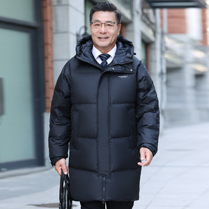 新款白鸭绒中老年羽绒服男士爸爸连帽中长款上衣外套 YR1313P125图片
