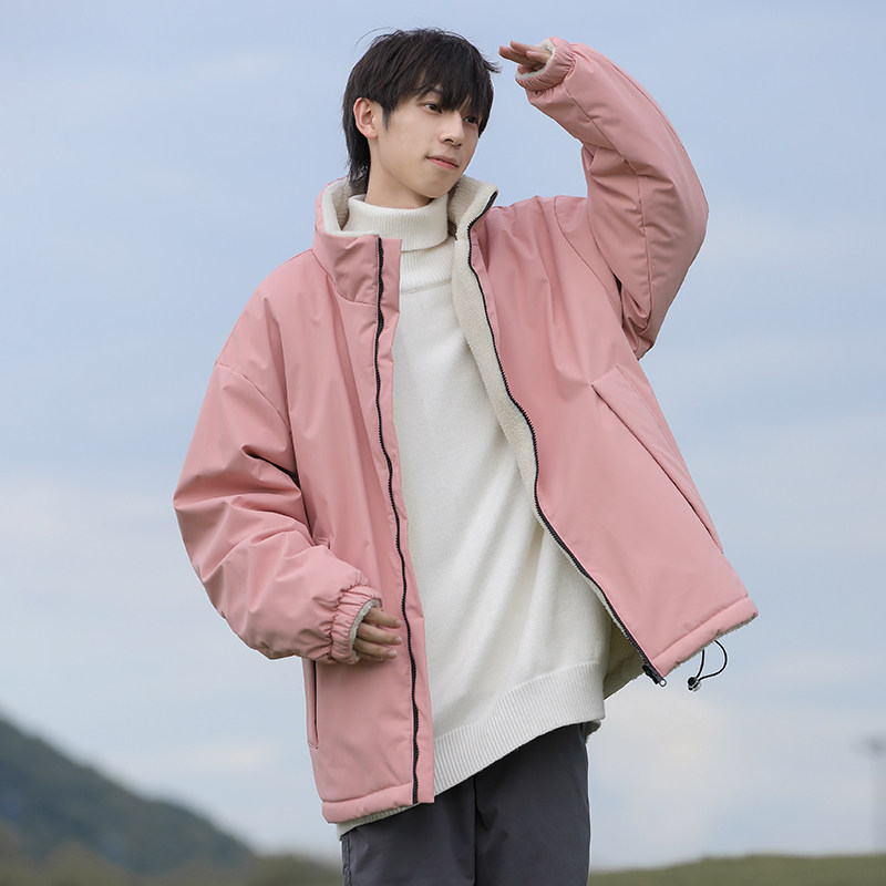 新款冬季双面穿羊羔绒棉衣情侣韩系oversize潮棉服外套MY2477P80,男装棉衣,星座1410（原1902A）