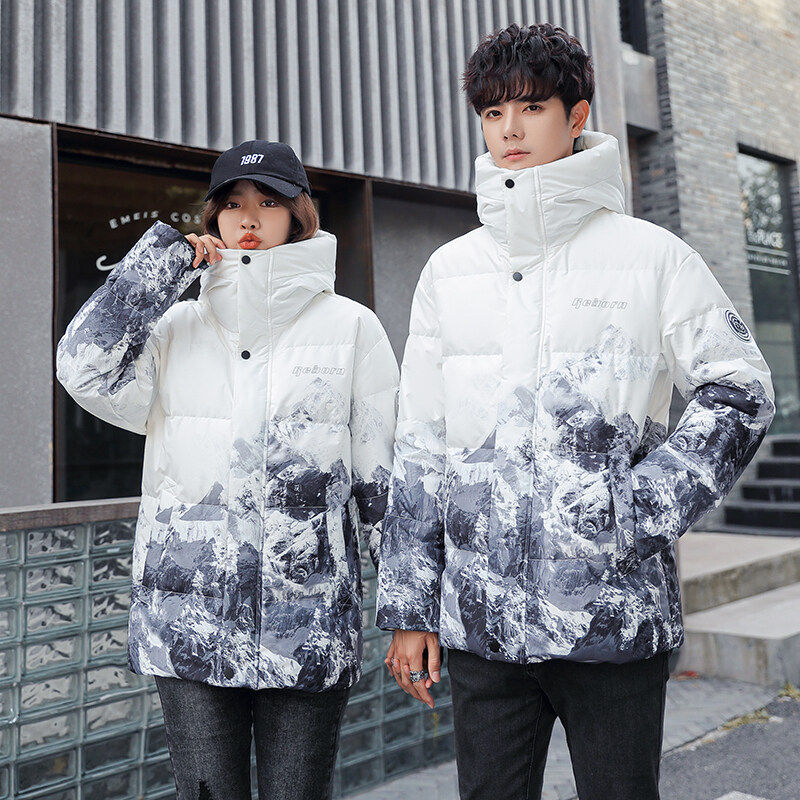 2024年加厚渐变色雪山冬季情侣款连帽羽绒服男潮短款YR1641P100,男装羽绒服,星座1410（原1902A）