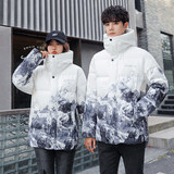 2024年加厚渐变色雪山冬季情侣款连帽羽绒服男潮短款YR1641P100，男装羽绒服，星座1410（原1902A）