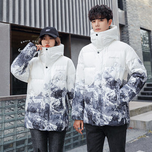 2024年加厚渐变色雪山冬季情侣款连帽羽绒服男潮短款 YR1641P100图片