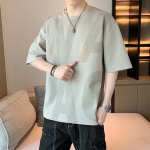 印花短袖男潮大码圆领落肩款男士短袖T恤夏简约新款上衣DT6856P20图片