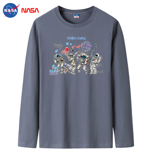 2022NASA新款韩版春秋男士纯棉圆领长袖T恤大码码号标CT6NS02-P18图片