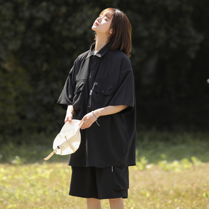 2026新套装男女同款夏季潮牌百搭休闲泡泡条短袖衬衫套装C76P75