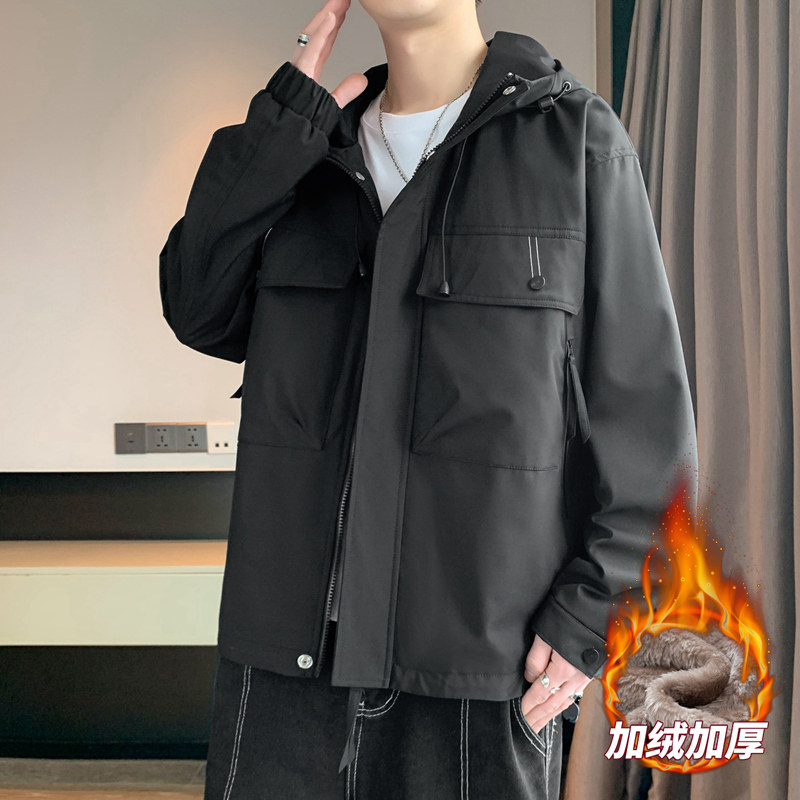 男士加绒防水夹克秋冬情侣连帽口袋多拉链工装防水夹克AJJ233P85,男装夹克,星座1410（原1902A）