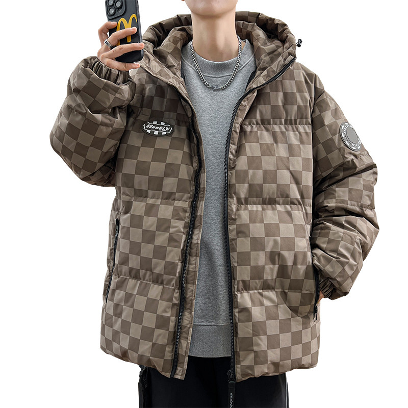 羽绒服男冬装短款棋盘格子面包服新标90鸭绒加厚外套YR2305P140,男装羽绒服,星座1410（原1902A）