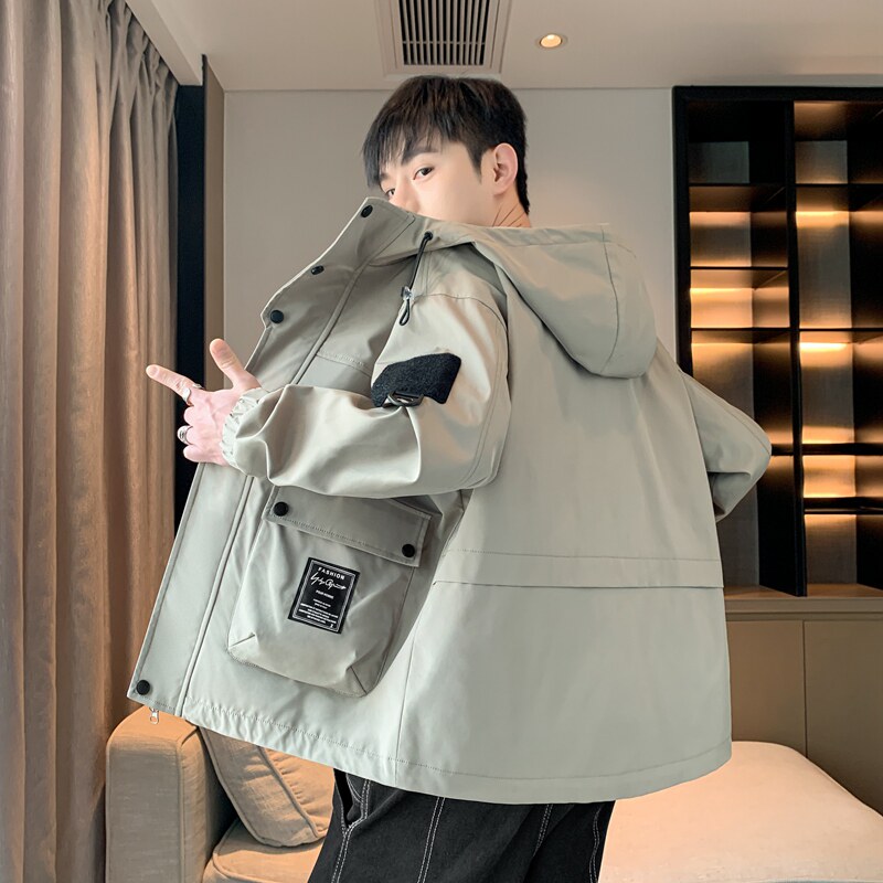 春秋日系多口袋工装连帽冲锋衣男女同款户外防风夹克外套JK181P50,男装夹克,星座1410（原1902A）