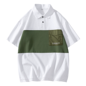 夏季冰丝珠地棉冰丝T恤男Polo衫上衣公版拼接翻领上衣 PL212P45图片