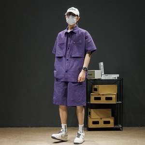2026新款套装男女同款夏季潮牌百搭泡泡格短袖衬衫套装 C66P90图片