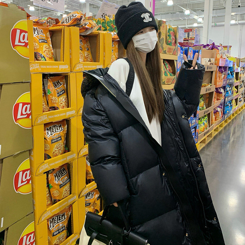 高级感黑金鹅绒羽绒服女2026年冬季新款超好看长款过膝加厚面包服,女装羽绒服,浙宝169A(原263)