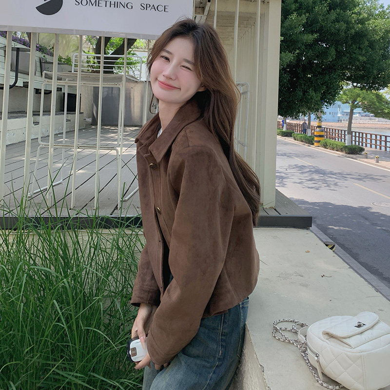 单排扣法式女常规宽松型短外套设计感ins火龙果色春秋小个子短款,女装短外套,浙宝169A(原263)