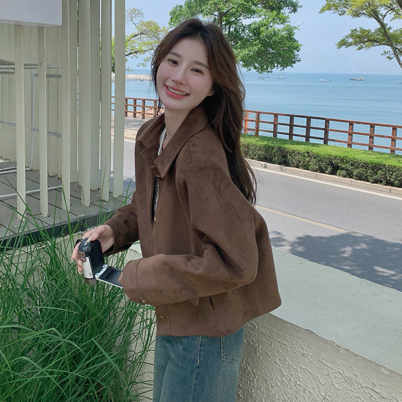 单排扣法式女常规宽松型短外套设计感ins火龙果色春秋小个子短款,女装短外套,浙宝169A(原263)