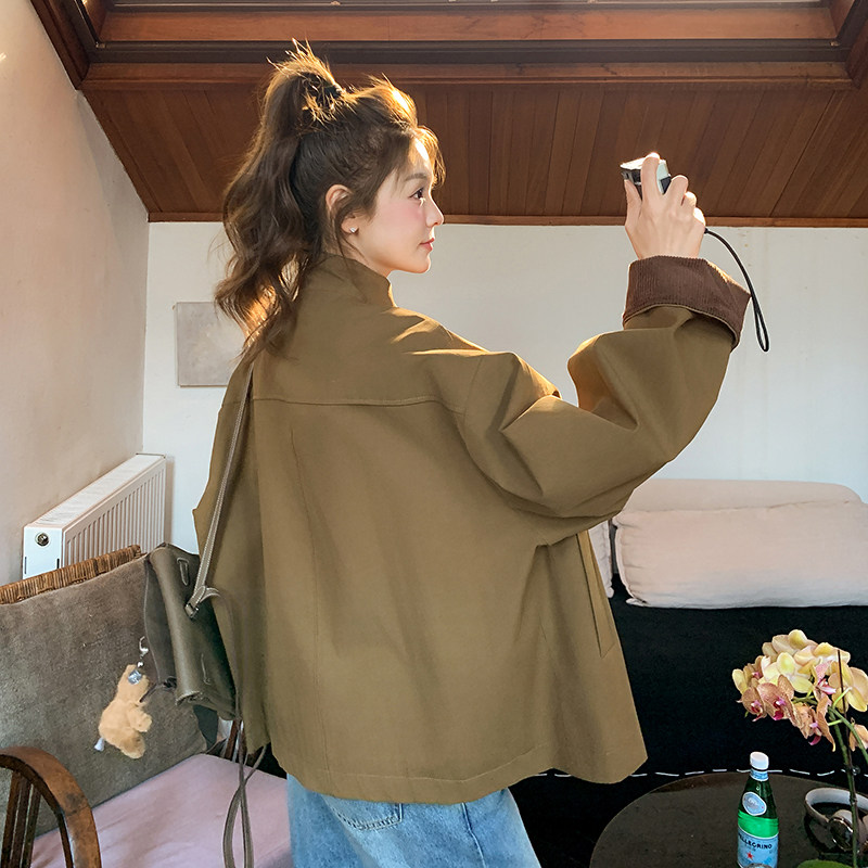 卡其色立领工装风衣外套女2025年春季新款复古高级感韩系休闲大衣,女装风衣,浙宝169A(原263)