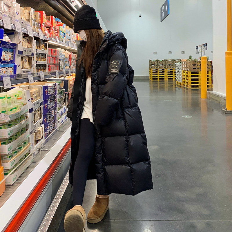 高级感黑金鹅绒羽绒服女2026年冬季新款超好看长款过膝加厚面包服图片