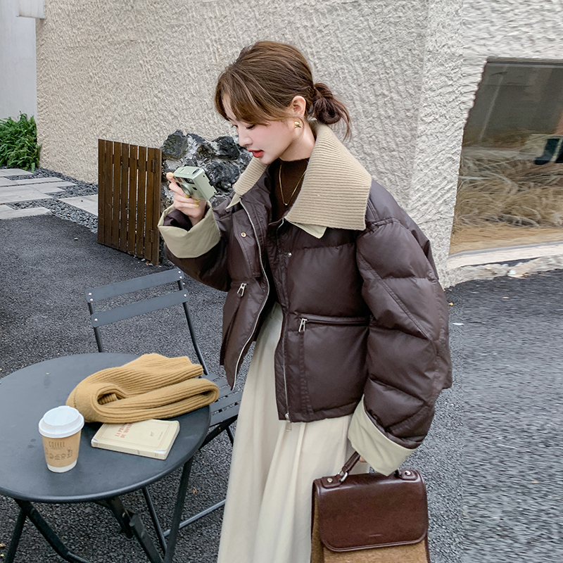 现货zb169-24100P245K348蛋白皮针织领短款羽绒服，女装短外套，浙宝169A(原263)