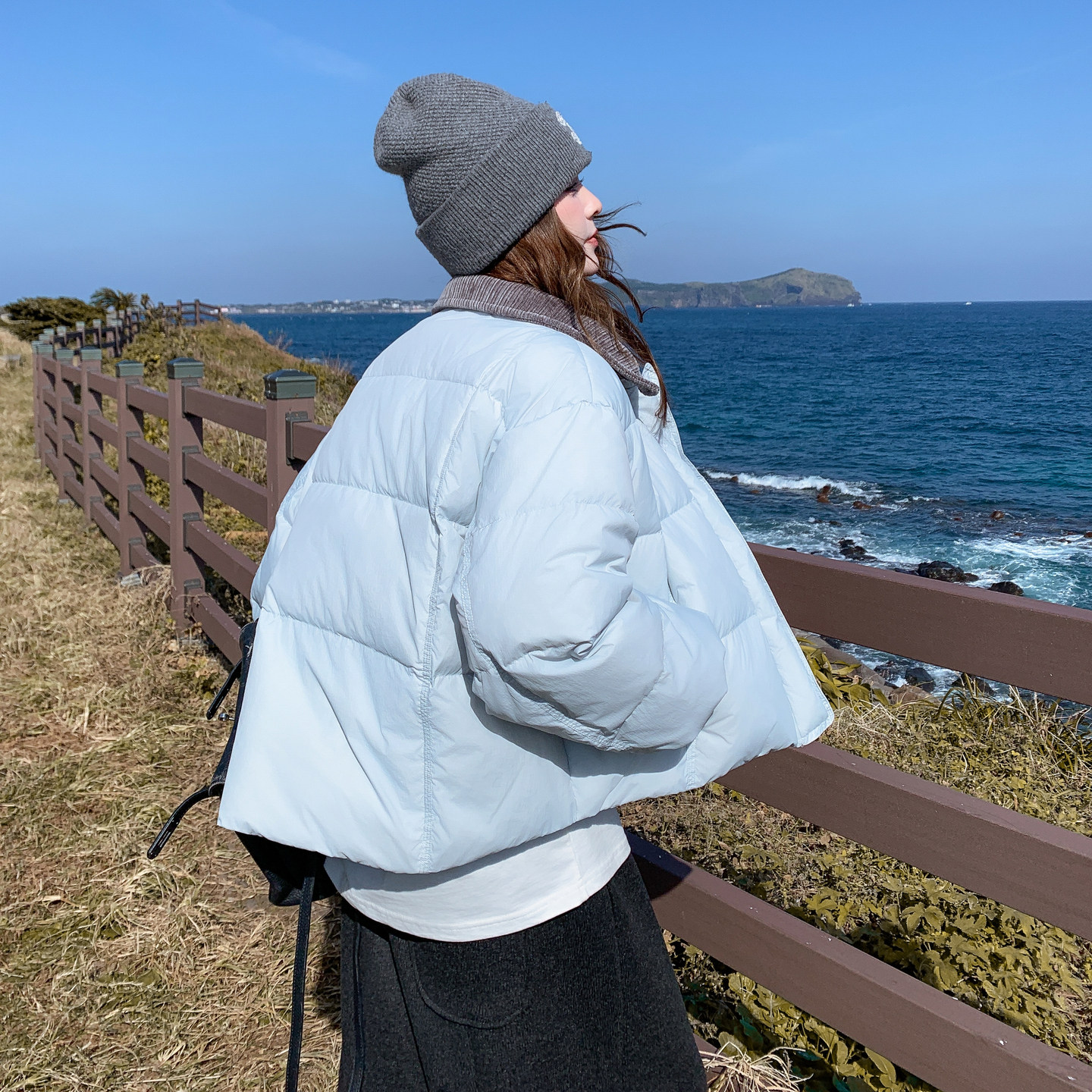 【现货】85163P245K378灯芯绒领口拼接羽绒服,女装短外套,浙宝169A(原263)