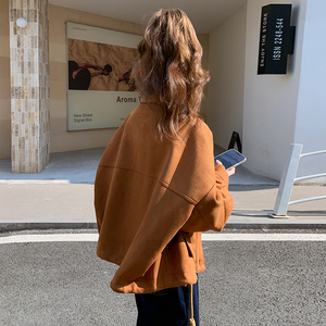 设计感炸街短款麂皮绒外套女2025春秋季新款韩系美拉德夹克上衣图片