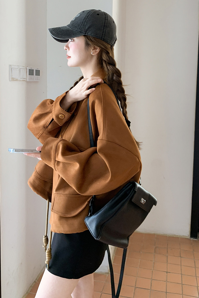 设计感炸街短款麂皮绒外套女2025春秋季新款韩系美拉德夹克上衣,女装短外套,浙宝169A(原263)