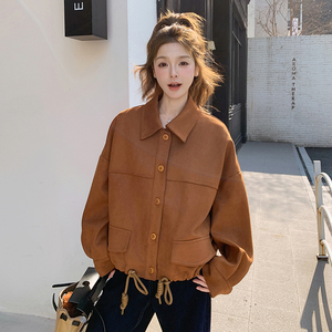 设计感炸街短款麂皮绒外套女2025春秋季新款韩系美拉德夹克上衣图片