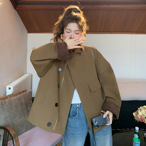 卡其色立领工装风衣外套女2025年春季新款复古高级感韩系休闲大衣