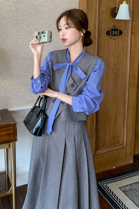 时尚格子衬衫裙女2025春季新款气质显瘦马甲法式半身裙图片
