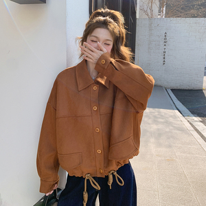 设计感炸街短款麂皮绒外套女2025春秋季新款韩系美拉德夹克上衣图片