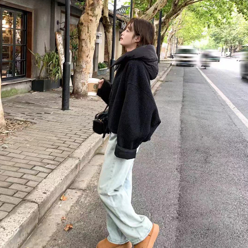 现货zb169-P310K465短外套袖口帽子90羽绒拼接双面羊绒,女装短外套,浙宝169A(原263)
