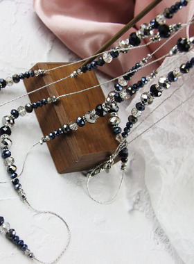 欧美日韩风长款蓝色玻璃毛衣链