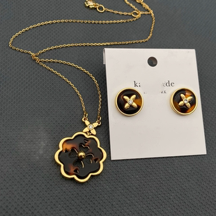 欧美外贸饰品时尚百搭气质个性夸张项链毛衣链项链kS四叶草耳钉