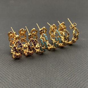 欧美外贸饰品时尚百搭个耳环女多款颜色耳环耳钉耳饰CH镀真金耳钉