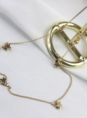 青岛外贸饰品简约金色立体五星短款颈链Choker项链可调节韩系项圈