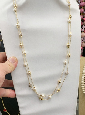 珍珠真多麻加ak加羽黄金满天星项链安泰勒项链毛衣链