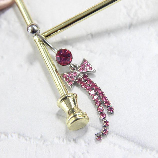 宝贝王瑞欧美外贸饰品日韩首饰个性粉色镶钻长肚脐环肚脐配饰