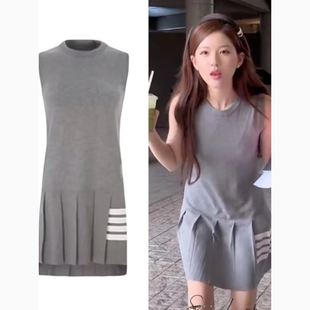 tb背心裙女气质A字百褶裙无袖 许我耀眼赵露思许妍同款 针织连衣裙