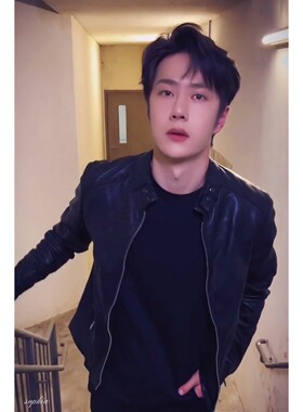王一博同款皮衣男士休闲流行春秋立领软皮夹克机车服痞帅男装外套