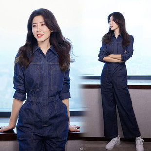 2025春装 假两件套装 欧代曾黎同款 女直筒收腰显瘦连衣裤 潮 工装 时尚