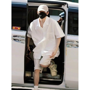 邓为同款白色短袖衬衫男女休闲新款小众高级感宽松衬衣潮