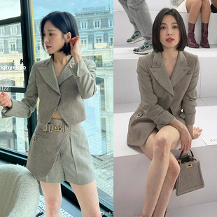 尚品宋慧乔明星同款学院小香风西装外套女秋设计感小众裙裤两件套