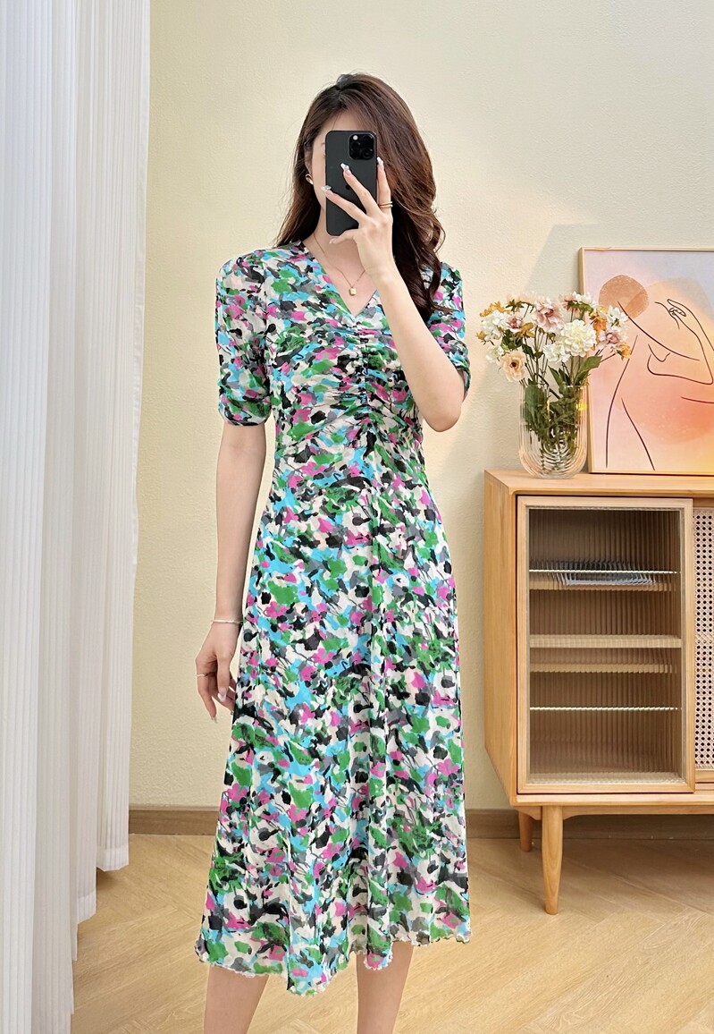 正品代 购dvf明星同款2024夏季新款双面可穿深v领弹力网纱连衣裙