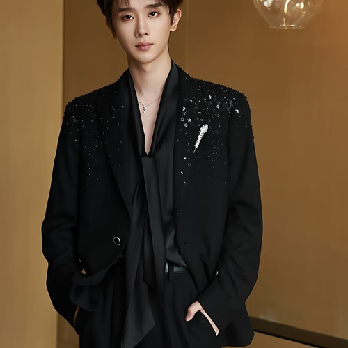 明星同款黑色满天星男士西装