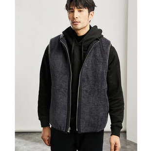 UOE秋冬男装标准版型奢华羊剪绒双面穿着男士立领马甲棉服外套